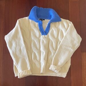 Papermoon Cream Sweater with Blue Collar